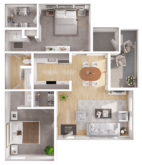 Floor plan for 2 beds, 1 bath, 826 sqft